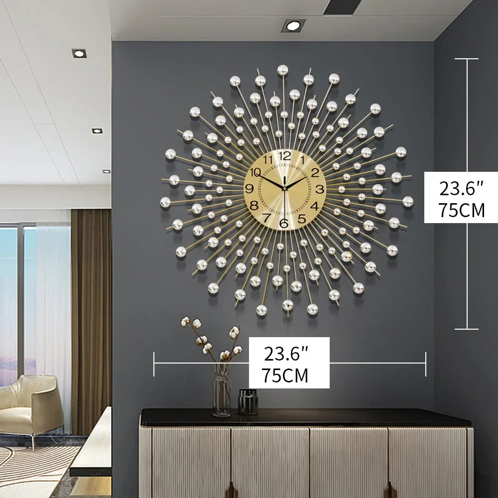 Gold Large Wall Clock Metal Silent
