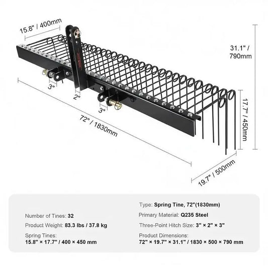 72 Inch Tractor Landscape Rake
