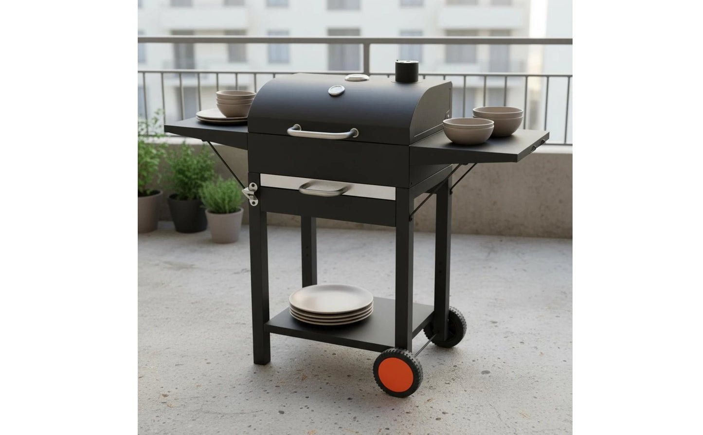Wheeled Charcoal Barbecue Grill Domed Lid