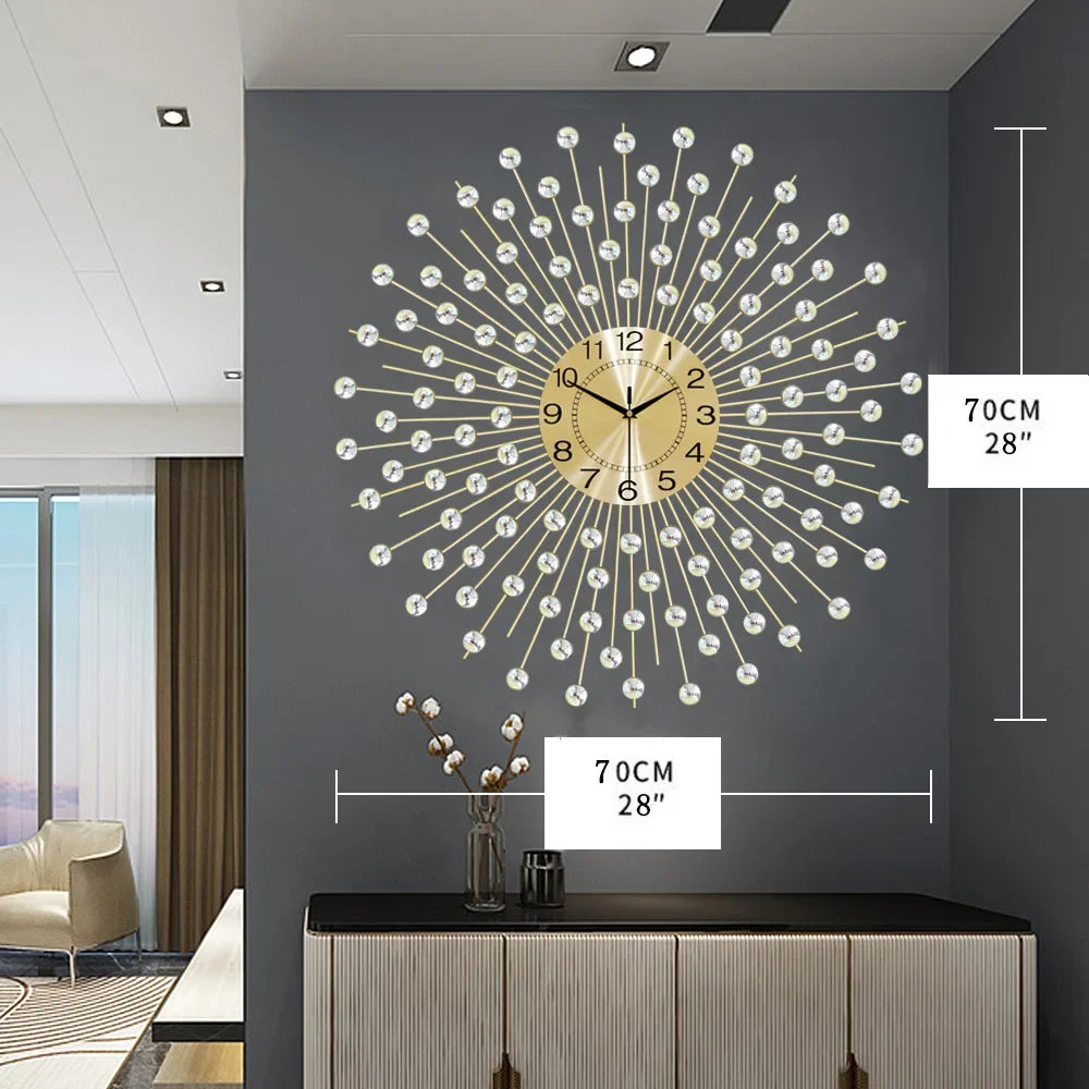 Gold Large Wall Clock Metal Silent