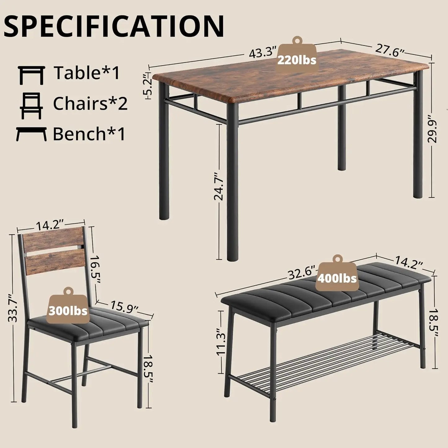 IRONCK Dining Table Set for 4