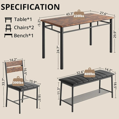 IRONCK Dining Table Set for 4