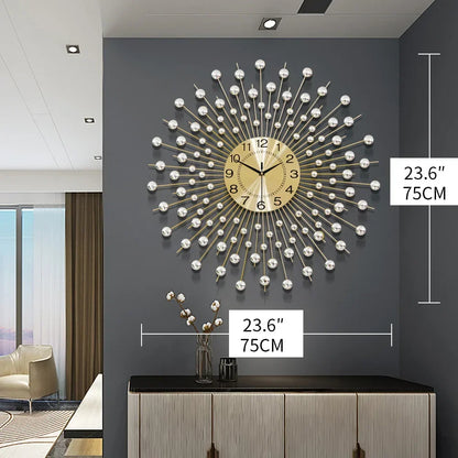 Gold Large Wall Clock Metal Silent