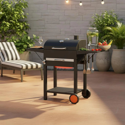 Wheeled Charcoal Barbecue Grill Domed Lid
