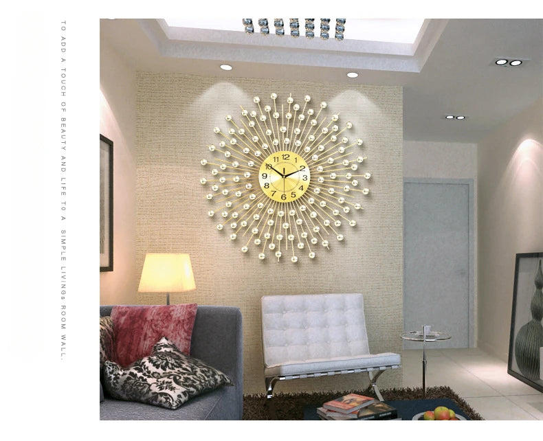 Gold Large Wall Clock Metal Silent