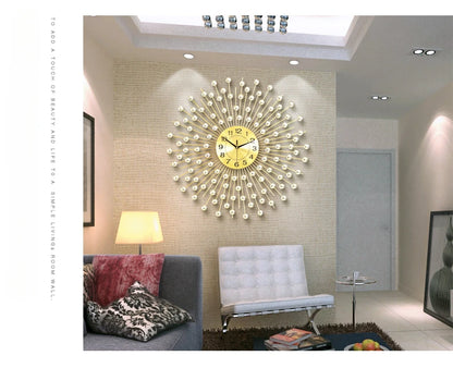 Gold Large Wall Clock Metal Silent