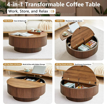 33 Inch Round Coffee Table With Lift Top