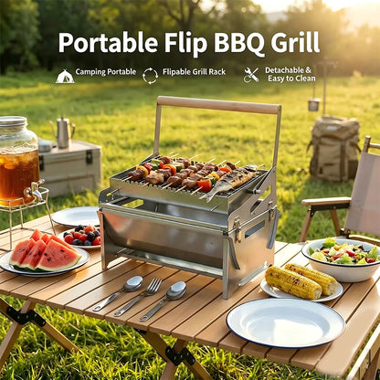 Portable 360° Foldable Flip Rotating Charcoal Grill