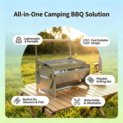 Portable 360° Foldable Flip Rotating Charcoal Grill