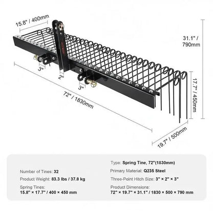 72 Inch Tractor Landscape Rake