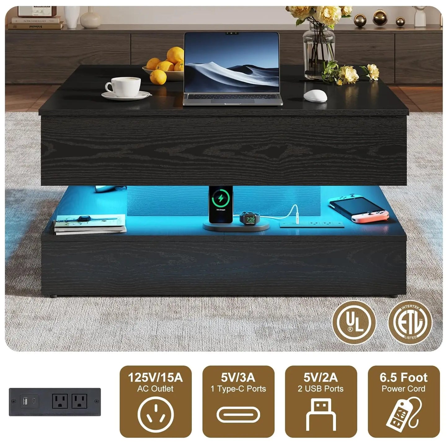 35.4" Square Lift Top Coffee Table