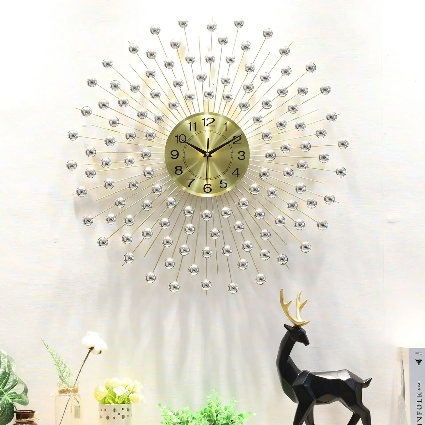 Gold Large Wall Clock Metal Silent