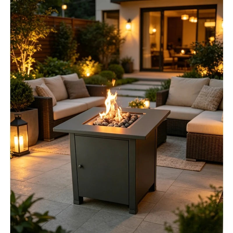 Square Gas Fire Pit Table with Wind Guard