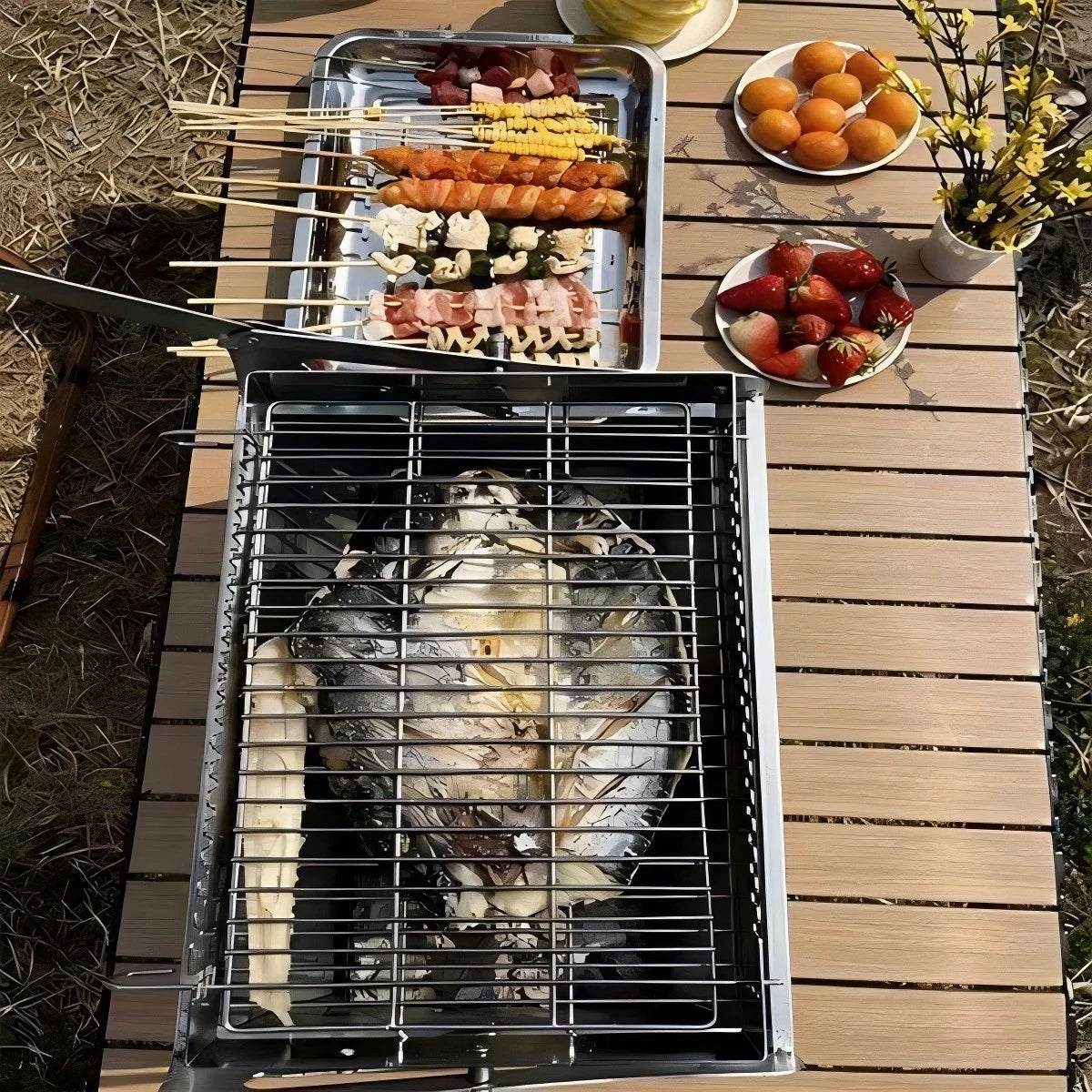 Portable 360° Foldable Flip Rotating Charcoal Grill