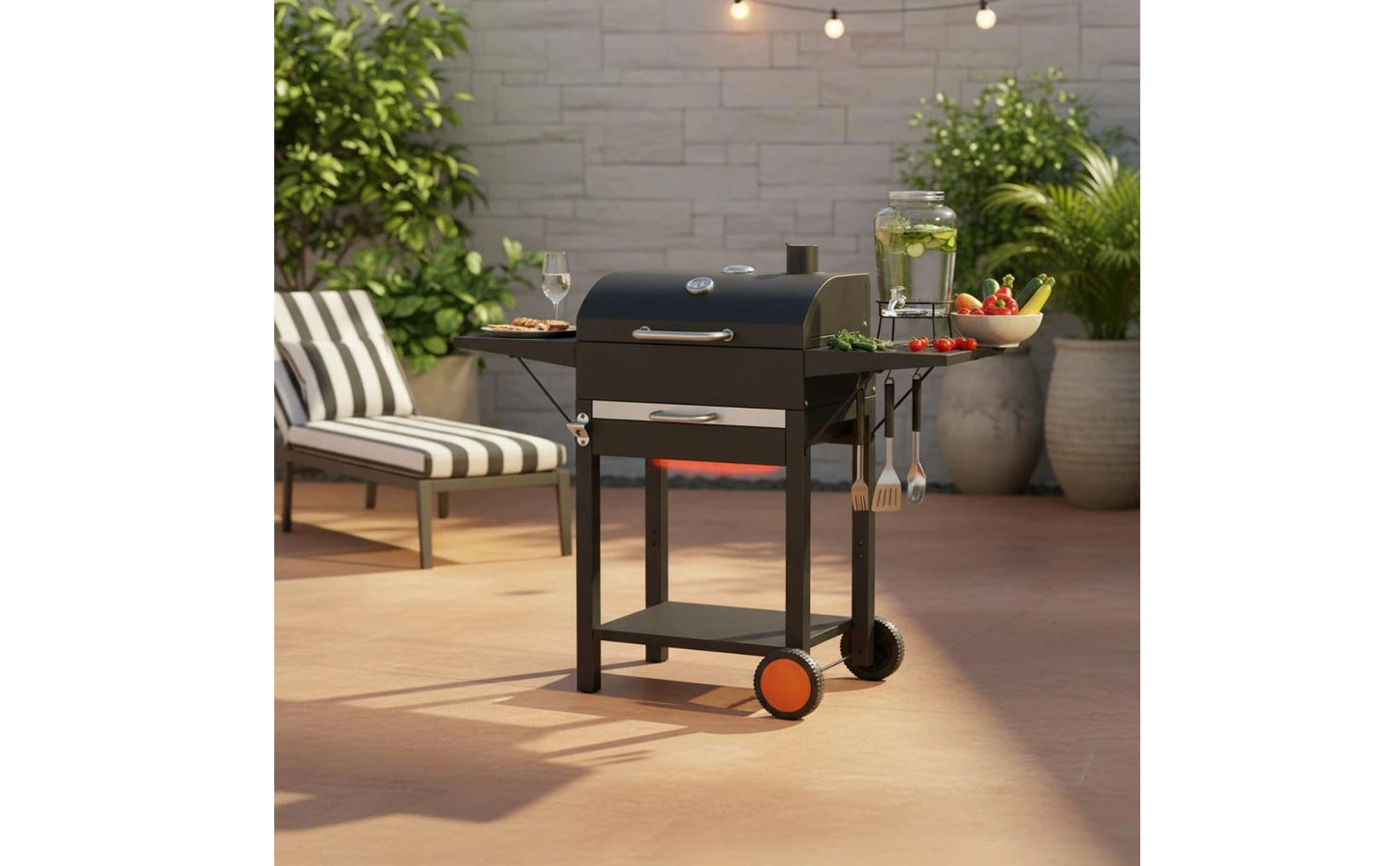 Wheeled Charcoal Barbecue Grill Domed Lid