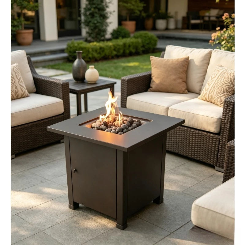 Square Gas Fire Pit Table with Wind Guard