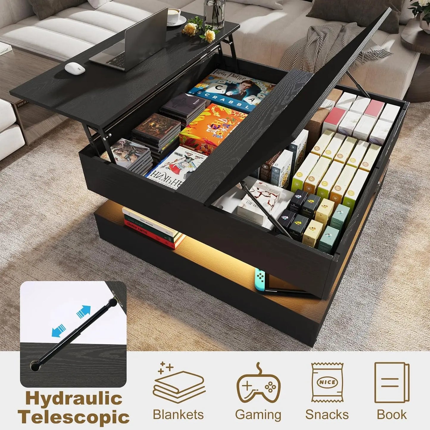 35.4" Square Lift Top Coffee Table