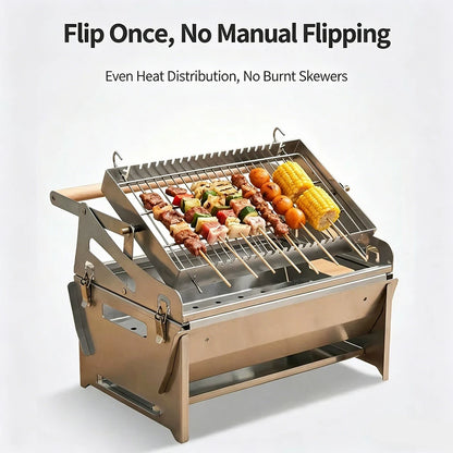 Portable 360° Foldable Flip Rotating Charcoal Grill