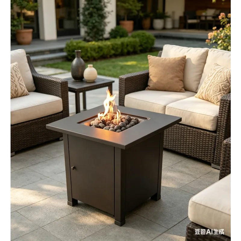 Square Gas Fire Pit Table with Wind Guard
