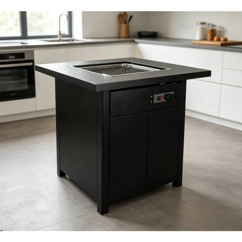 Square Gas Fire Pit Table with Wind Guard