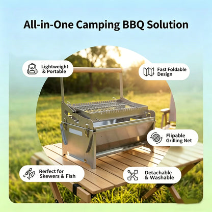Portable 360° Foldable Flip Rotating Charcoal Grill