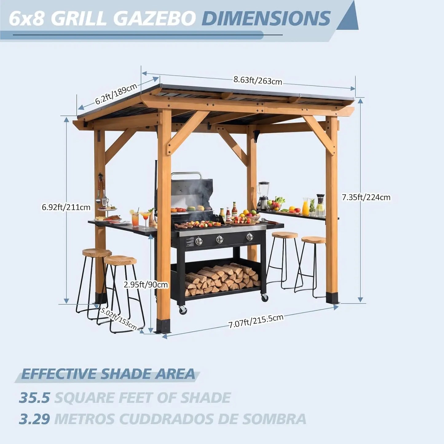 Grill Gazebo 6 x 8 FT,Cedar Wood BBQ