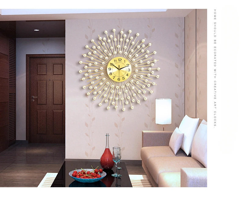 Gold Large Wall Clock Metal Silent