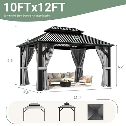 10'x12' Gazebo Hardtop Gazebo, Aluminum Frame