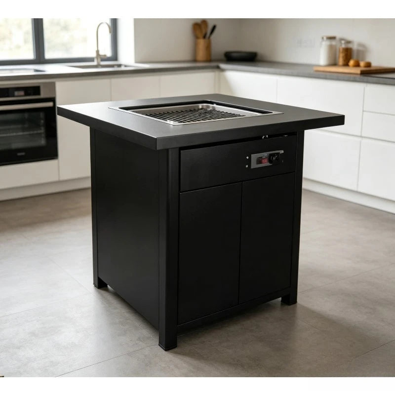 Square Gas Fire Pit Table with Wind Guard