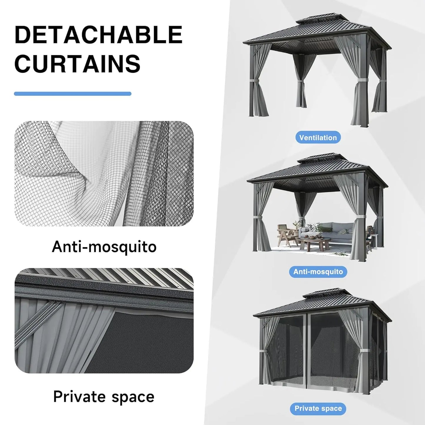 10'x12' Gazebo Hardtop Gazebo, Aluminum Frame