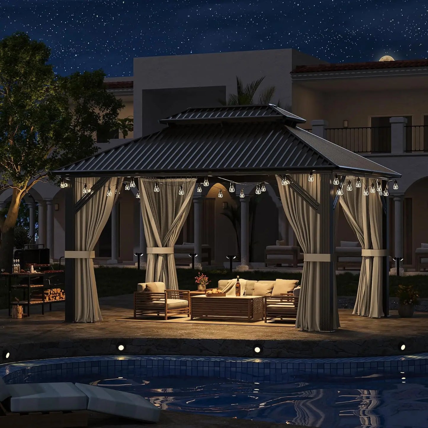 10'x12' Gazebo Hardtop Gazebo, Aluminum Frame
