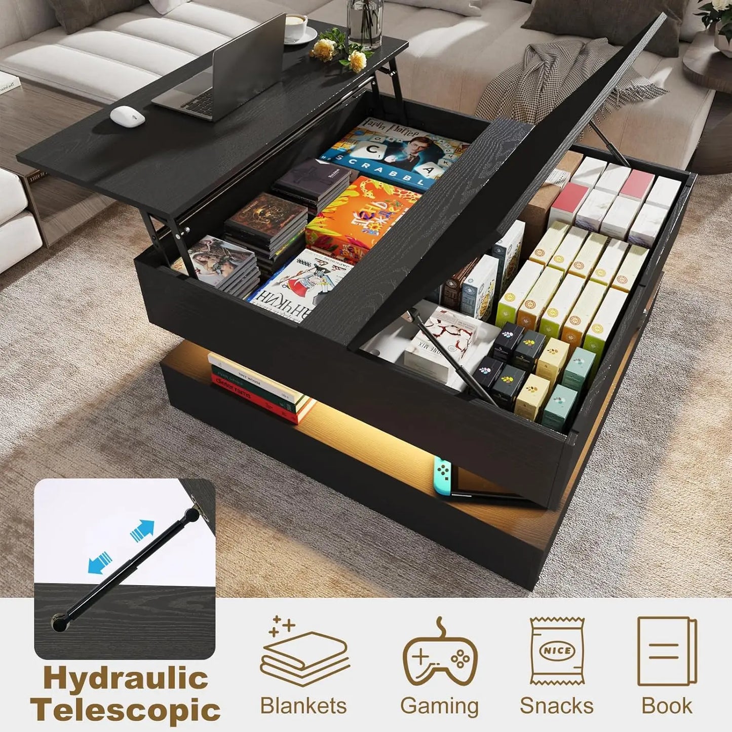 35.4" Square Lift Top Coffee Table