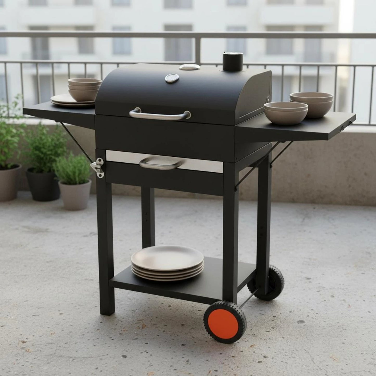 Wheeled Charcoal Barbecue Grill Domed Lid