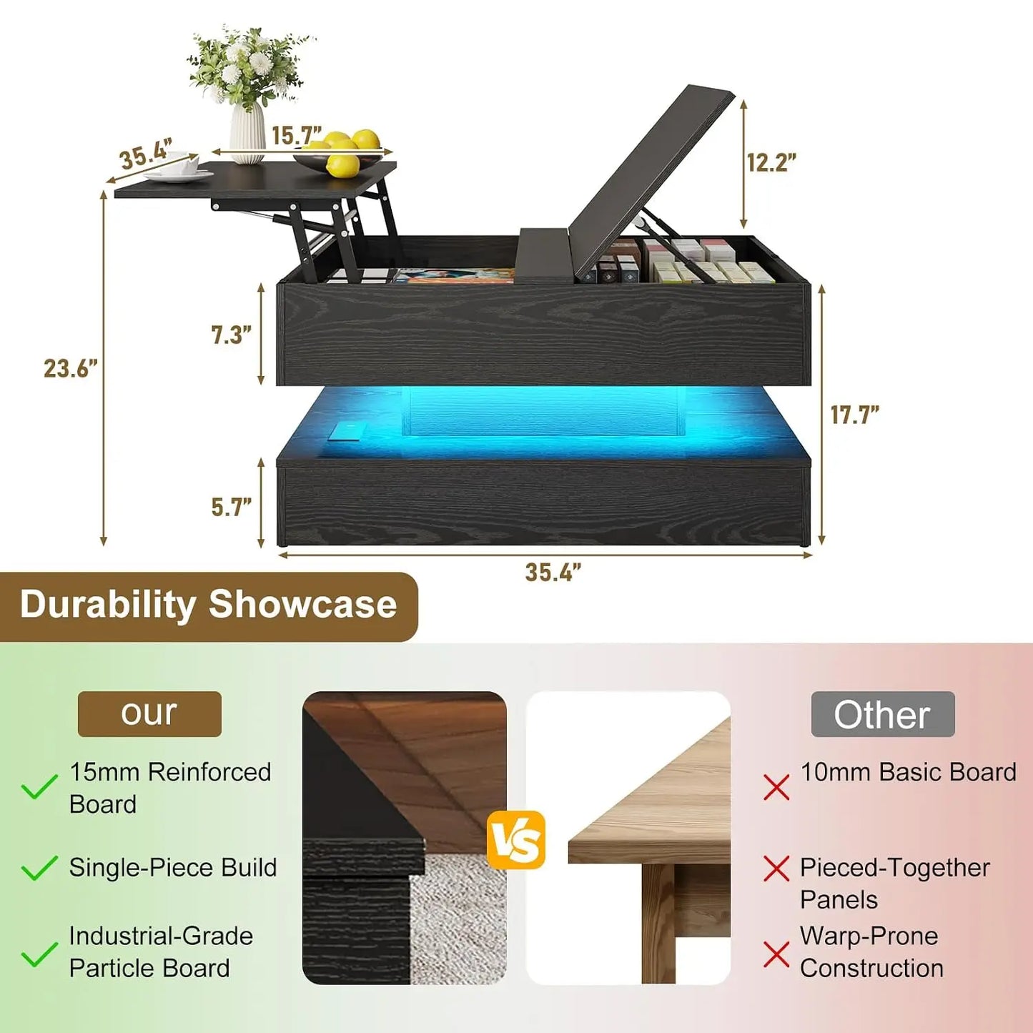 35.4" Square Lift Top Coffee Table