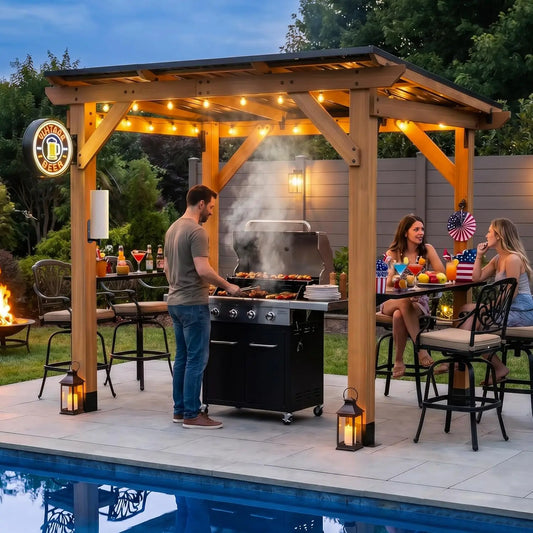Grill Gazebo 6 x 8 FT,Cedar Wood BBQ