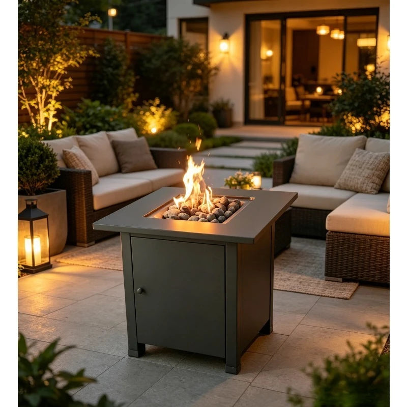 Square Gas Fire Pit Table with Wind Guard