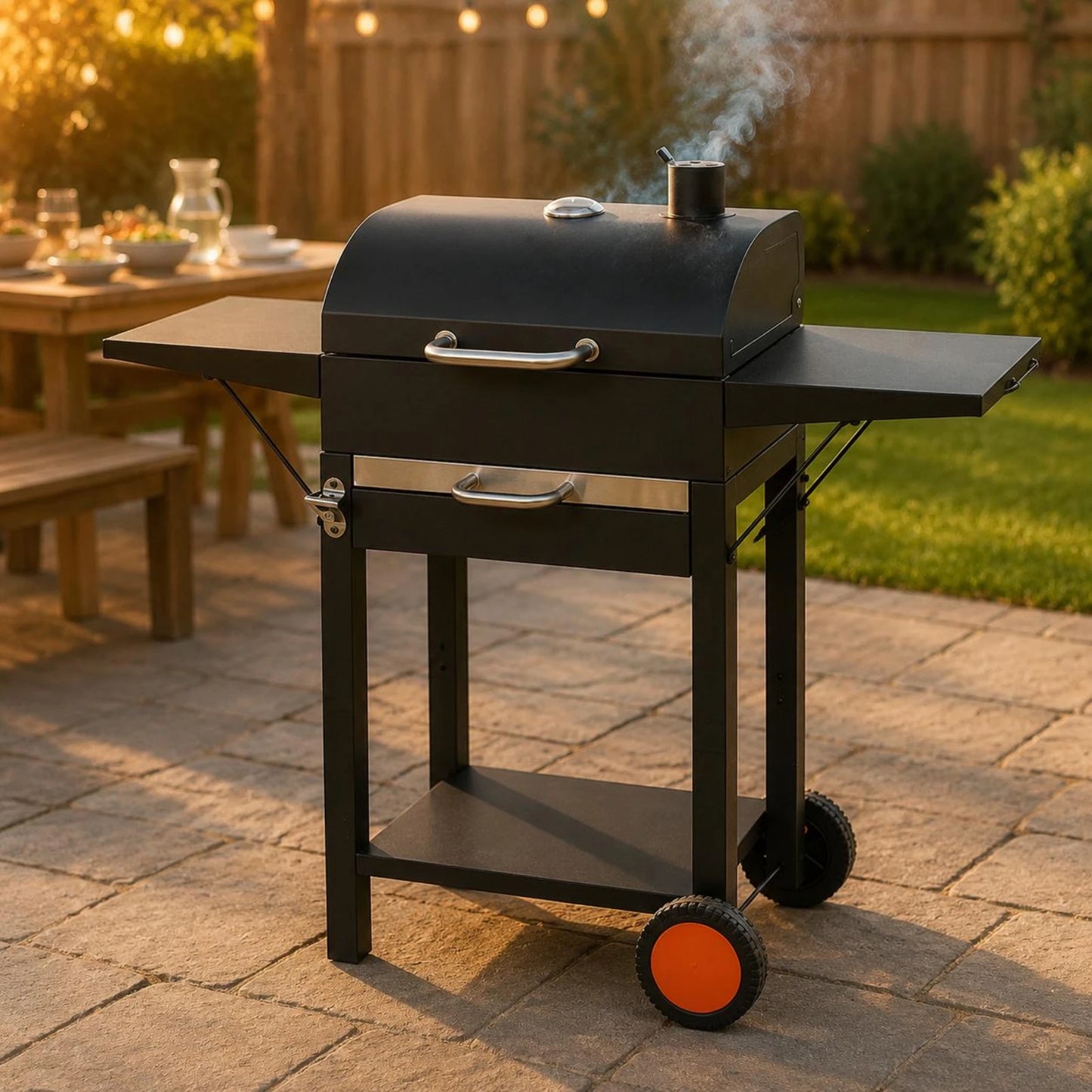 Wheeled Charcoal Barbecue Grill Domed Lid