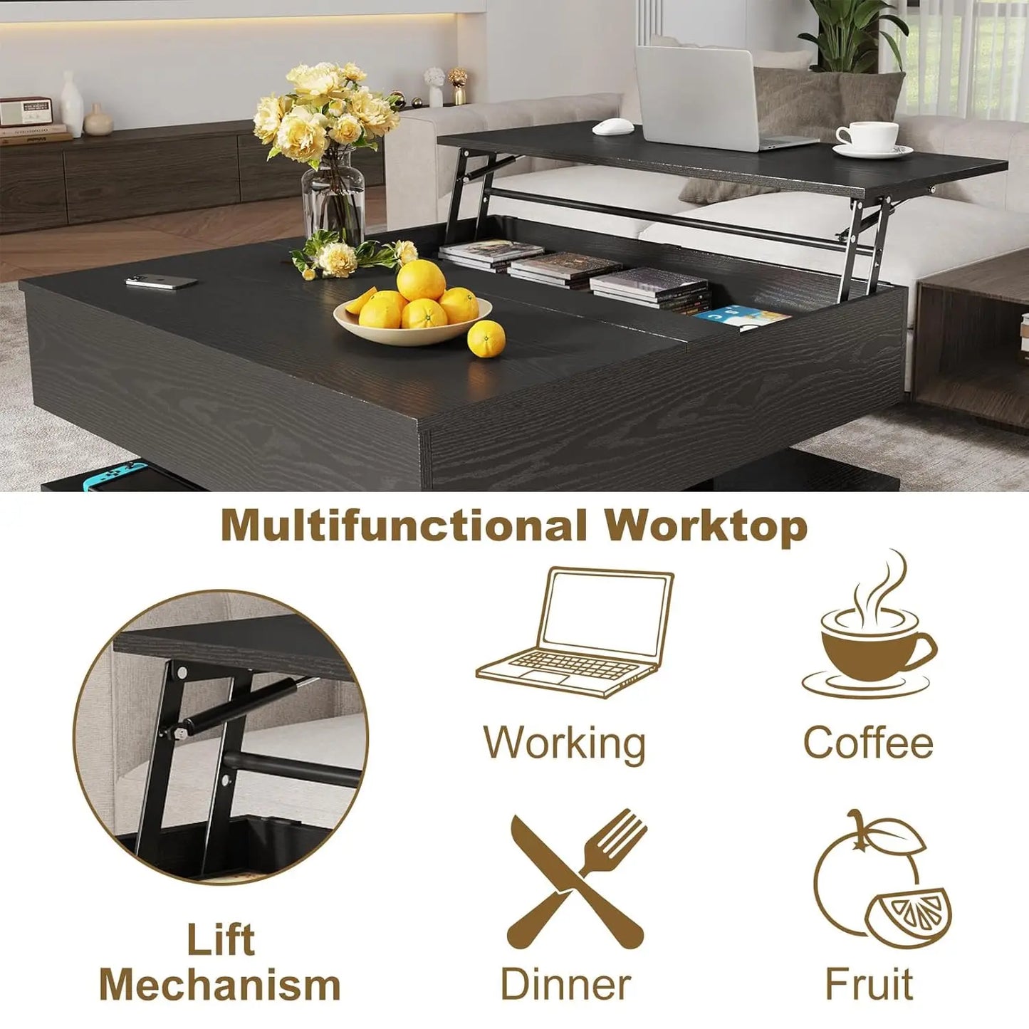 35.4" Square Lift Top Coffee Table