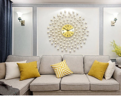 Gold Large Wall Clock Metal Silent