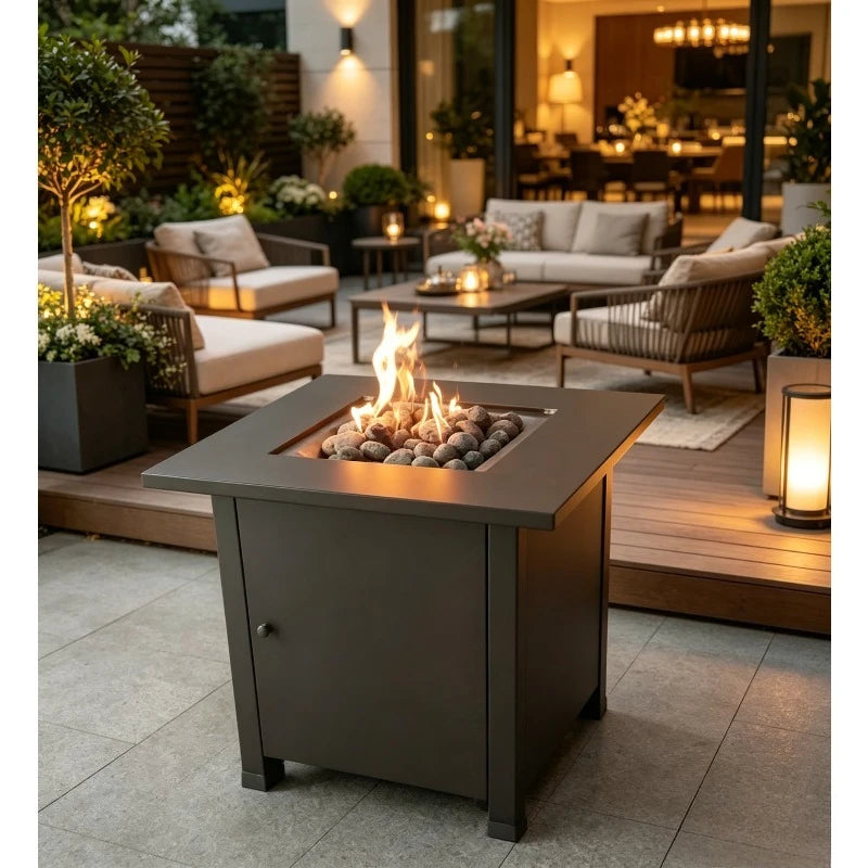 Square Gas Fire Pit Table with Wind Guard