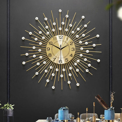 Gold Large Wall Clock Metal Silent