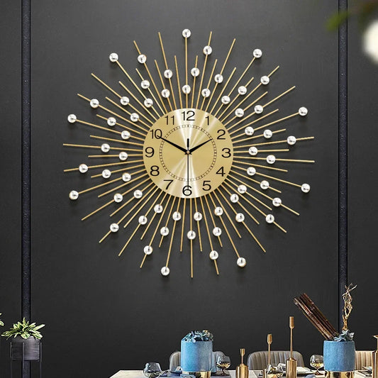 Gold Large Wall Clock Metal Silent