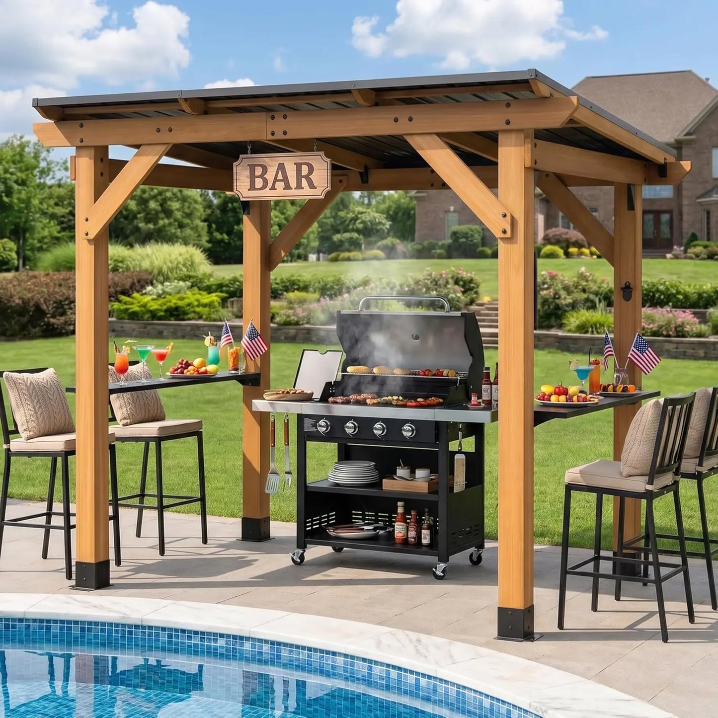 Grill Gazebo 6 x 8 FT,Cedar Wood BBQ