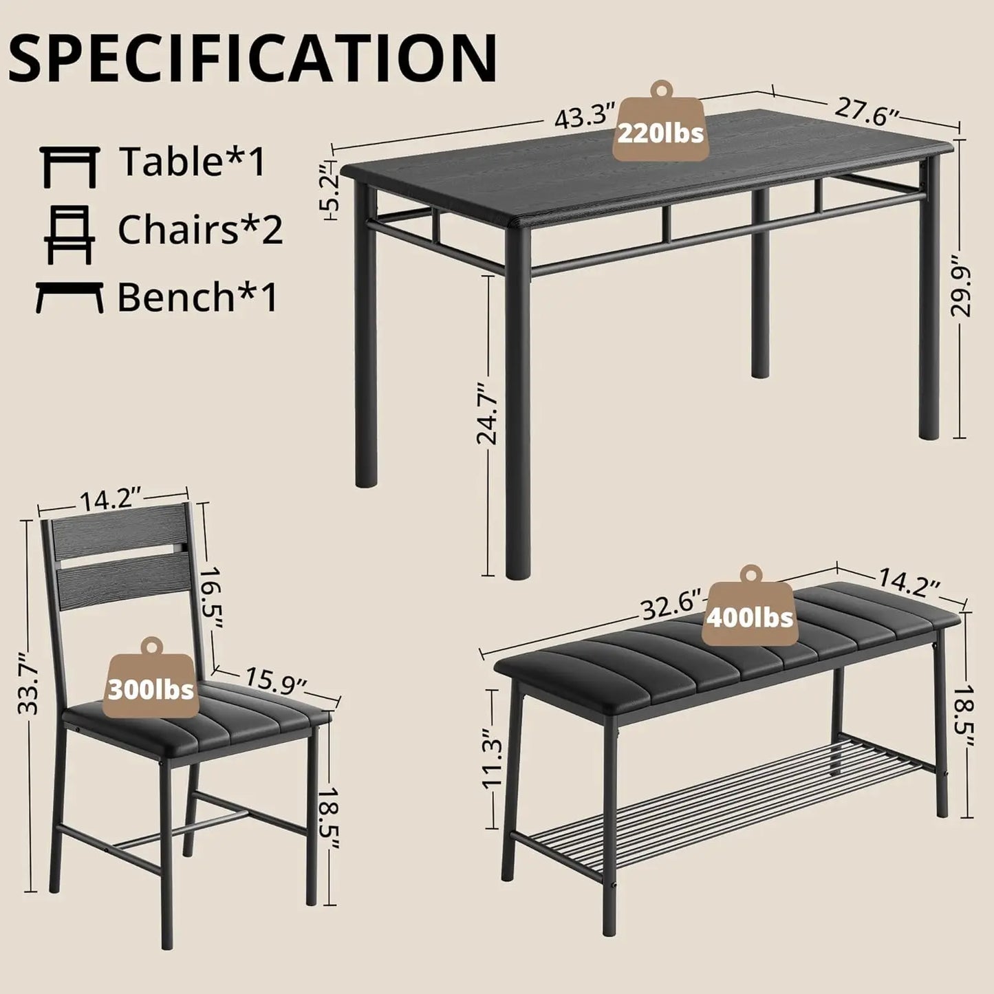 IRONCK Dining Table Set for 4